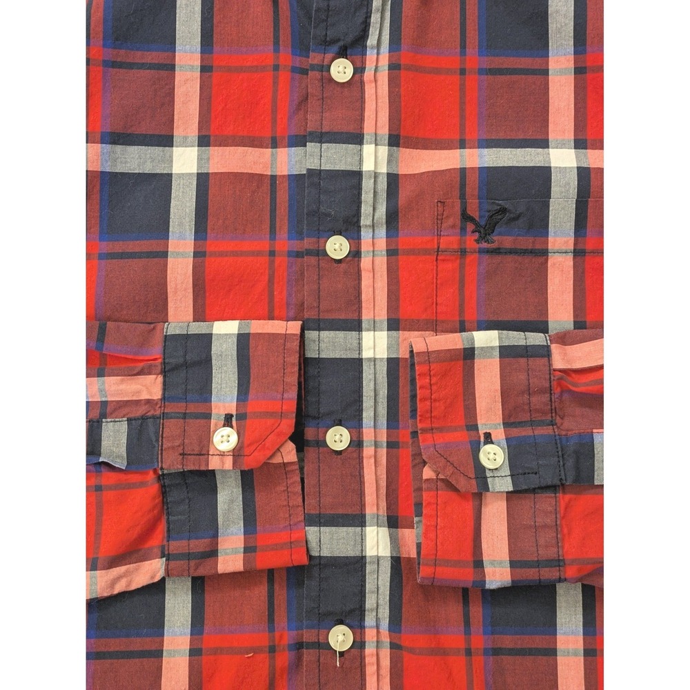 American Eagle Outfitters Mens Plaid Button‎ Down Shirt Classic Navy Red Large - Picture 7 of 7